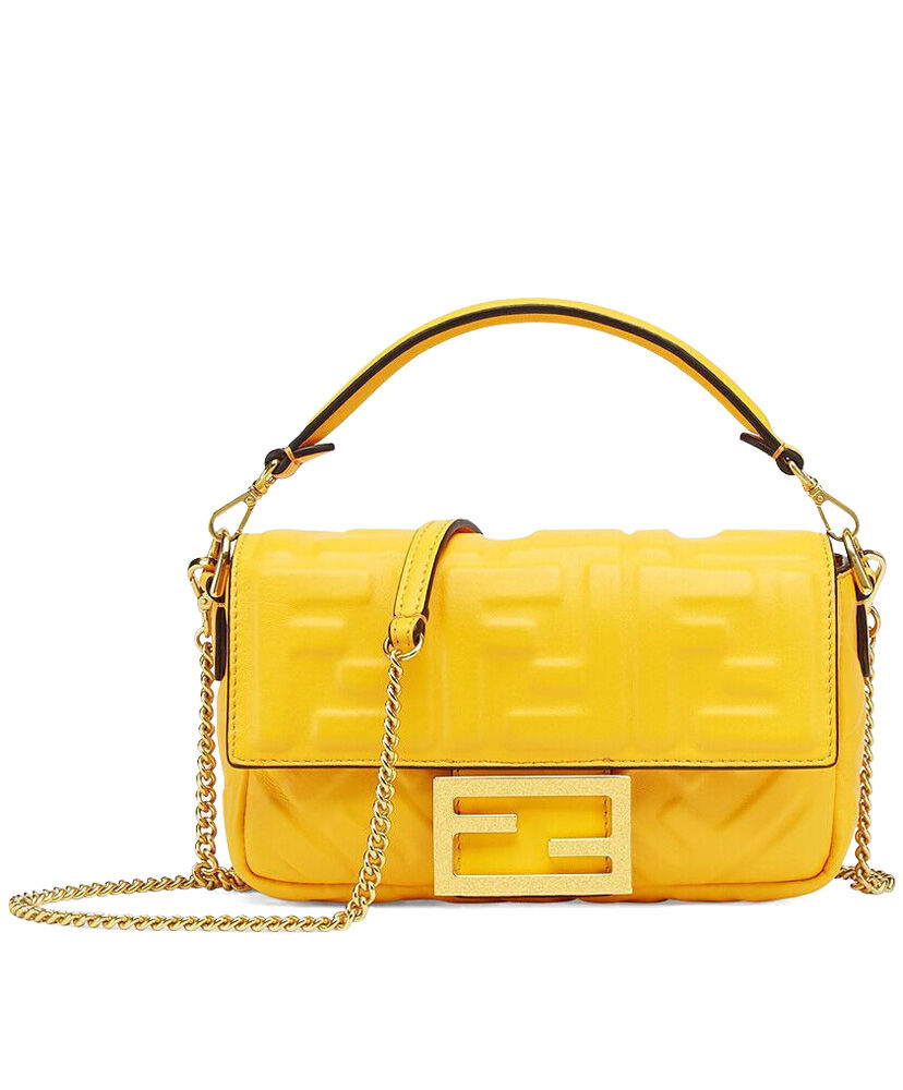 Fendi Mini Baguette Leather Bag 8BS017 Yellow